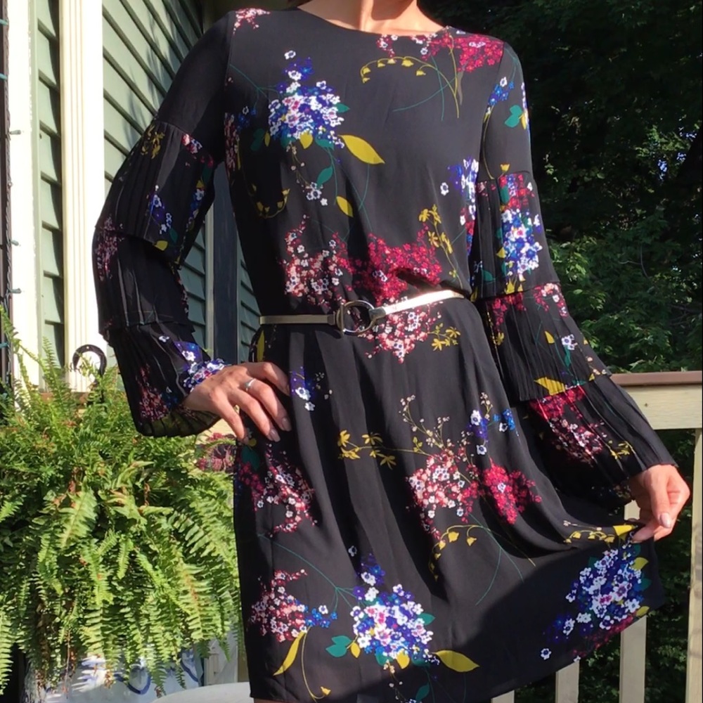 Worthington Black Floral Dress Big Sleeves